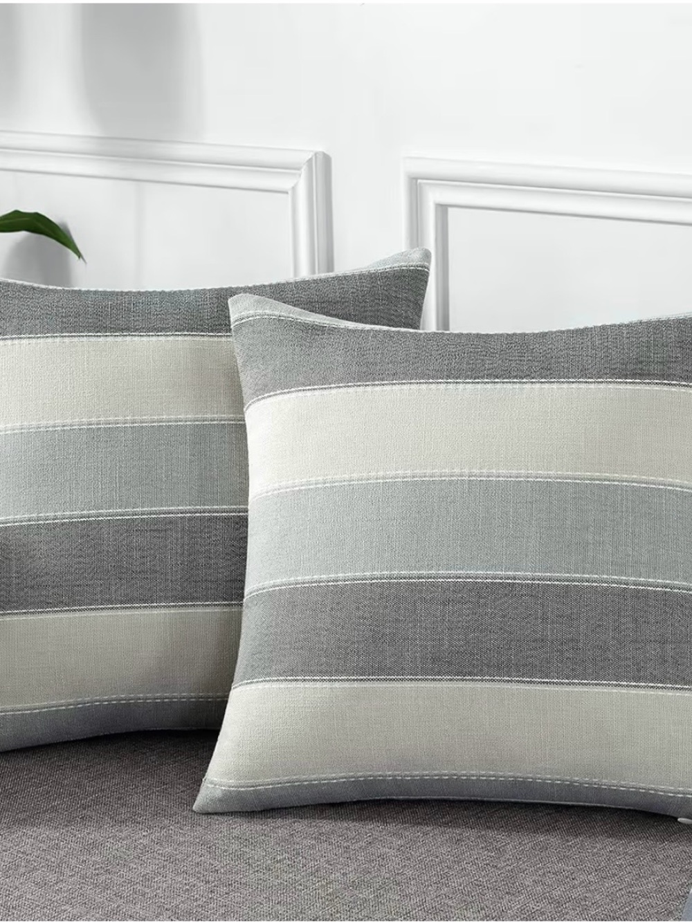Striped Decorative Throw Pillow Cover Pair in Gray and Cream